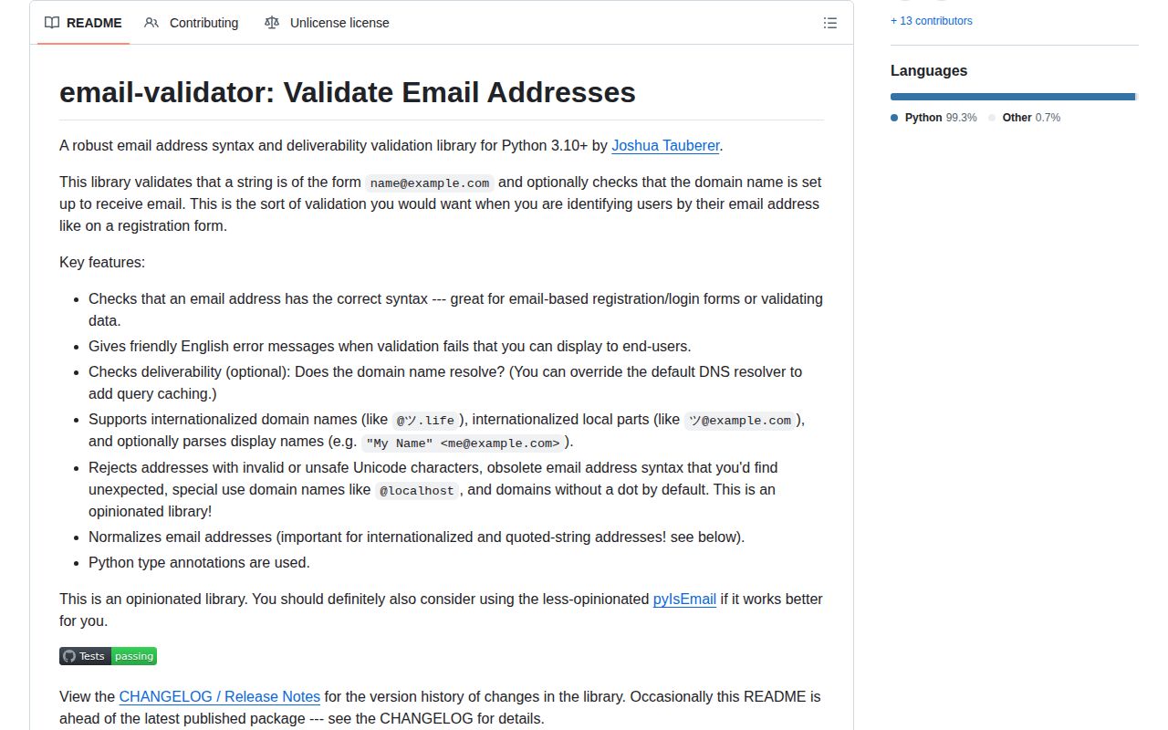 Screenshot of email-validator documentation