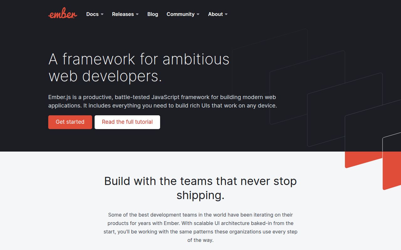 Screenshot of ember.js (emberjs.com)