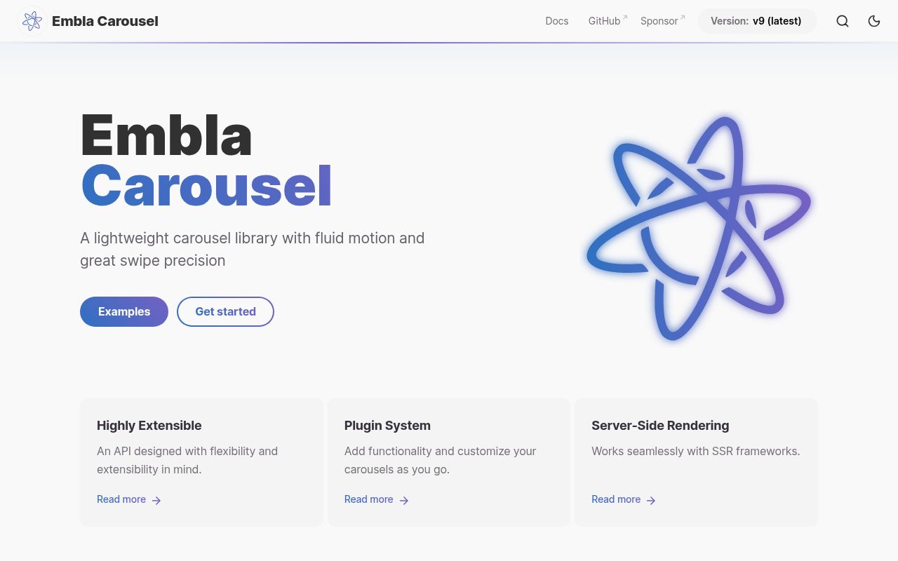 Screenshot of embla-carousel documentation