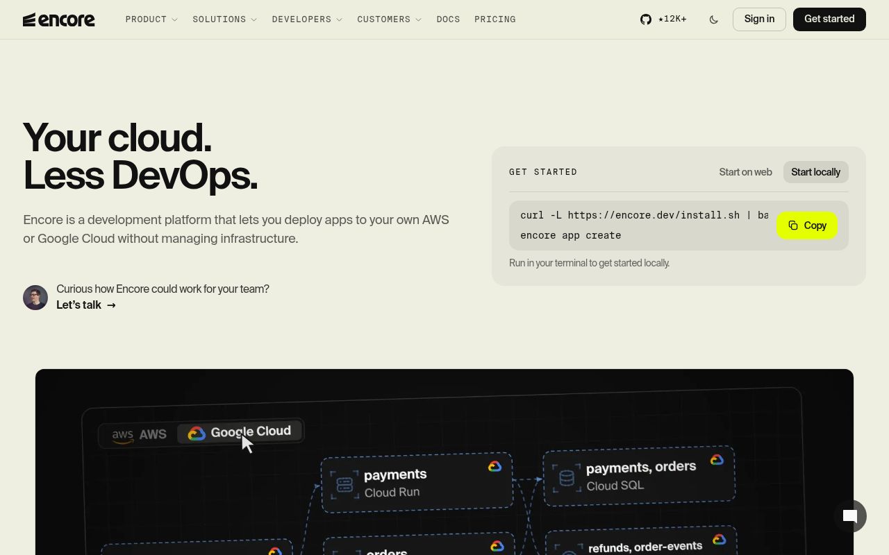 Screenshot of encore (encore.dev)