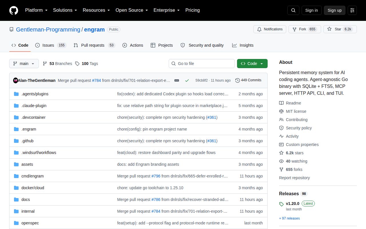 Screenshot of engram (github.com/Gentleman-Programming/engram)