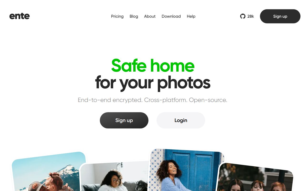 Screenshot of ente (ente.com)