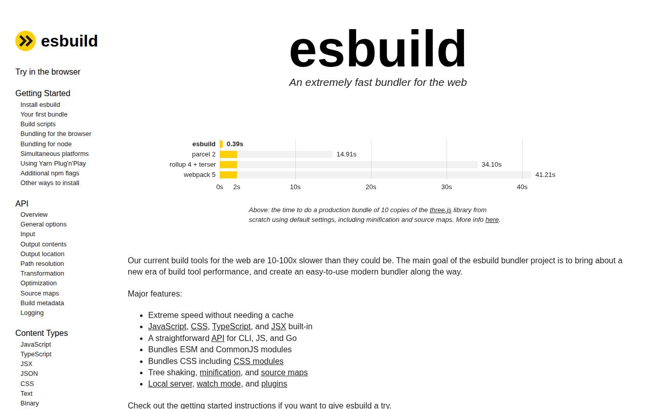 Screenshot of esbuild documentation
