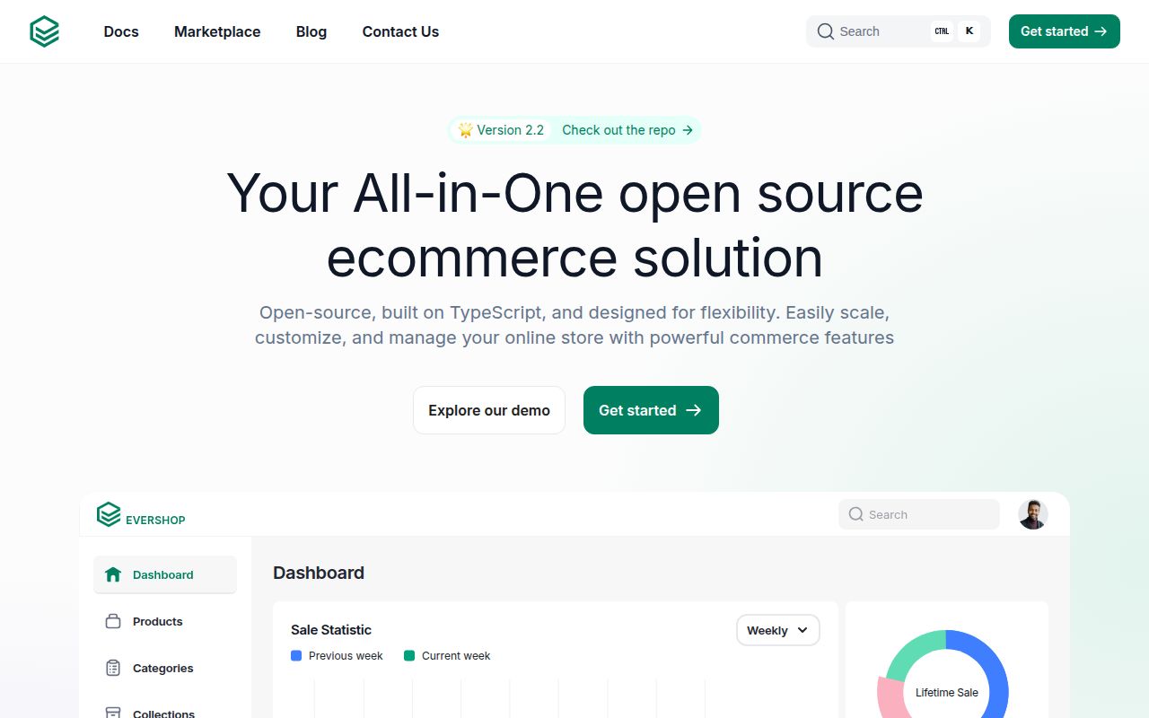 Screenshot of evershop (evershop.io)