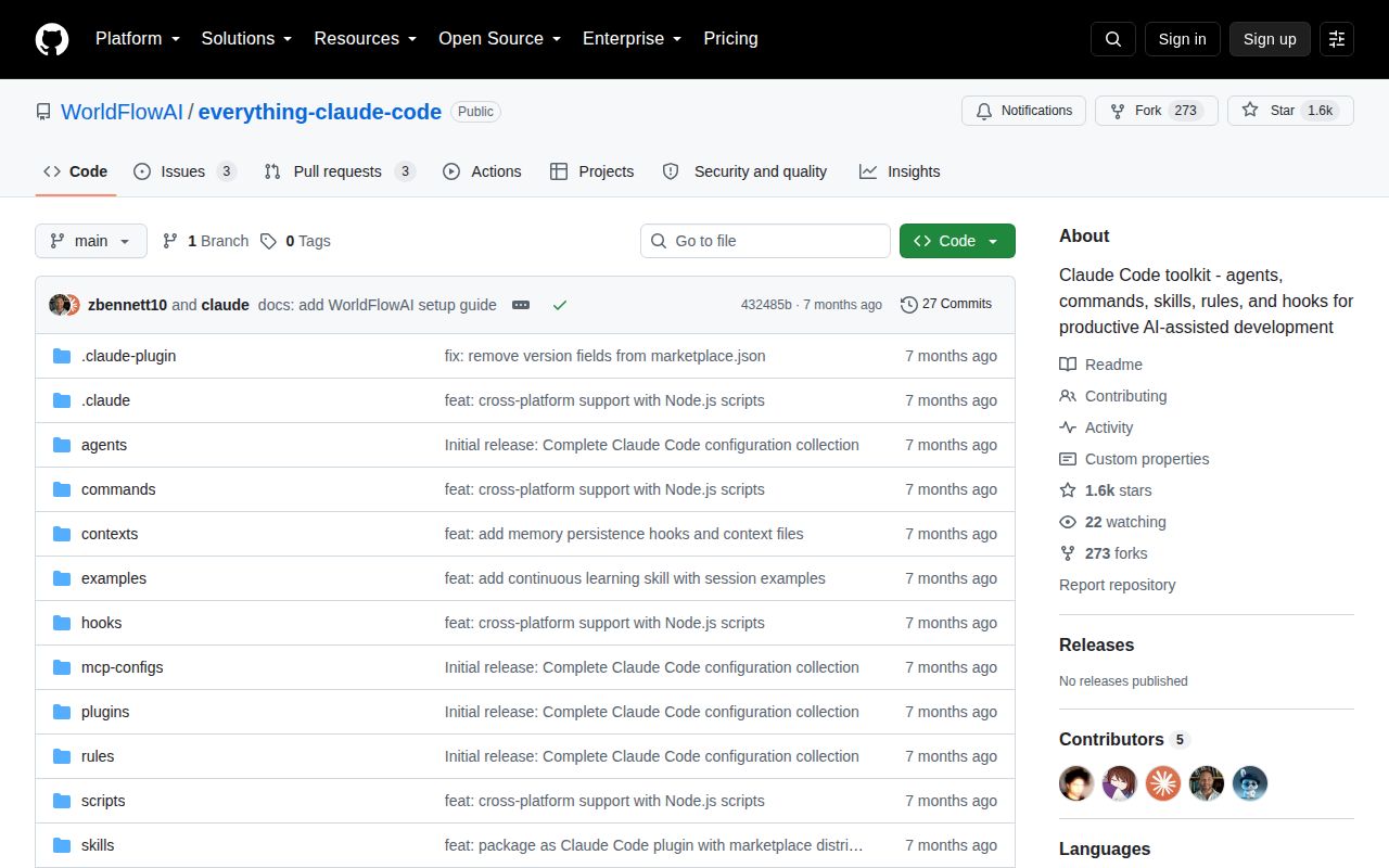Screenshot of everything-claude-code (github.com/WorldFlowAI/everything-claude-code)