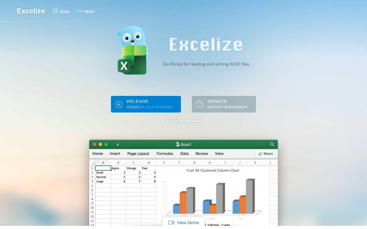 Screenshot of excelize (xuri.me/excelize)