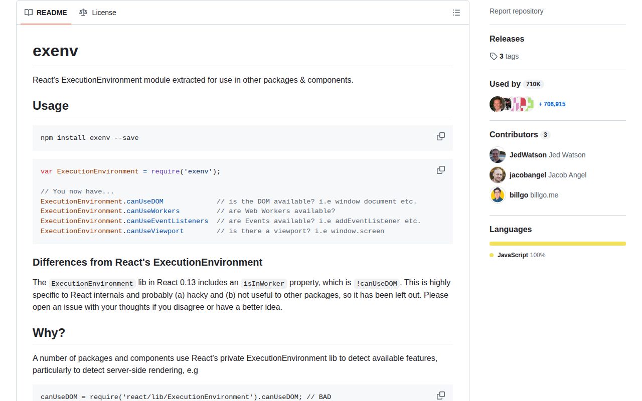 Screenshot of exenv documentation