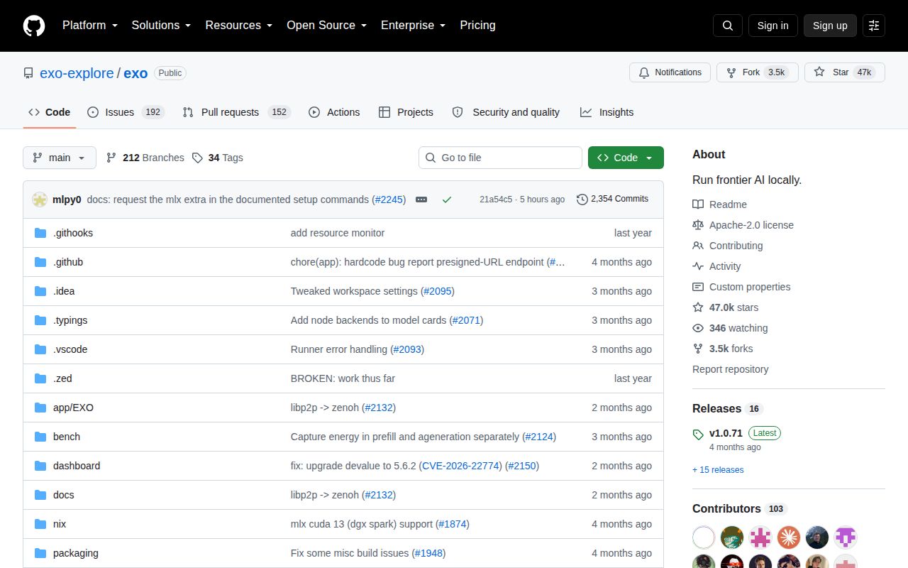 Screenshot of exo (github.com/exo-explore/exo)