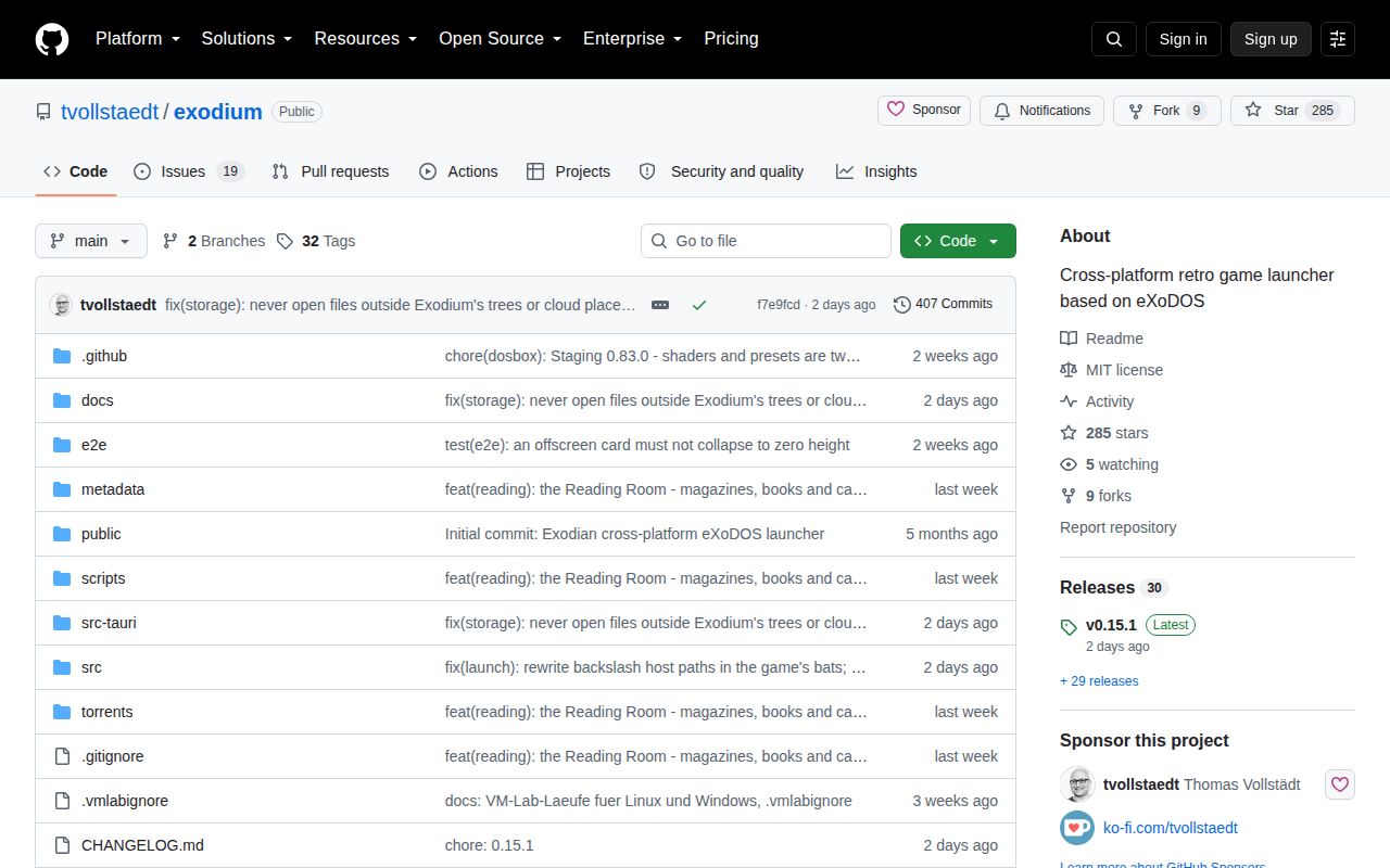 Screenshot of exodium (github.com/tvollstaedt/exodium)