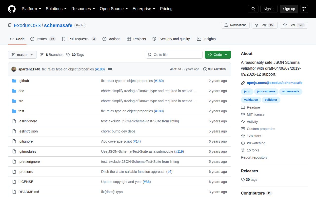 Screenshot of @exodus/schemasafe documentation