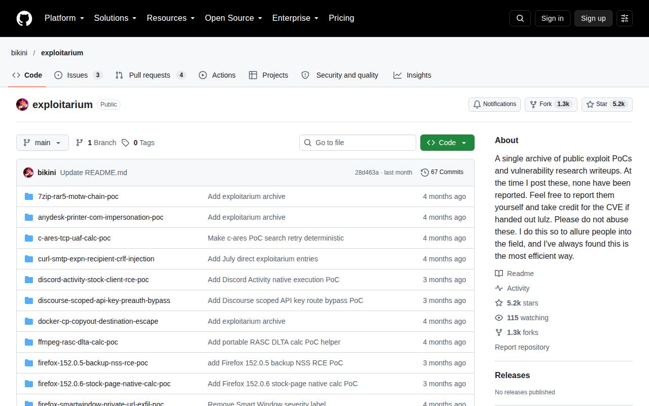 Screenshot of exploitarium (github.com/bikini/exploitarium)