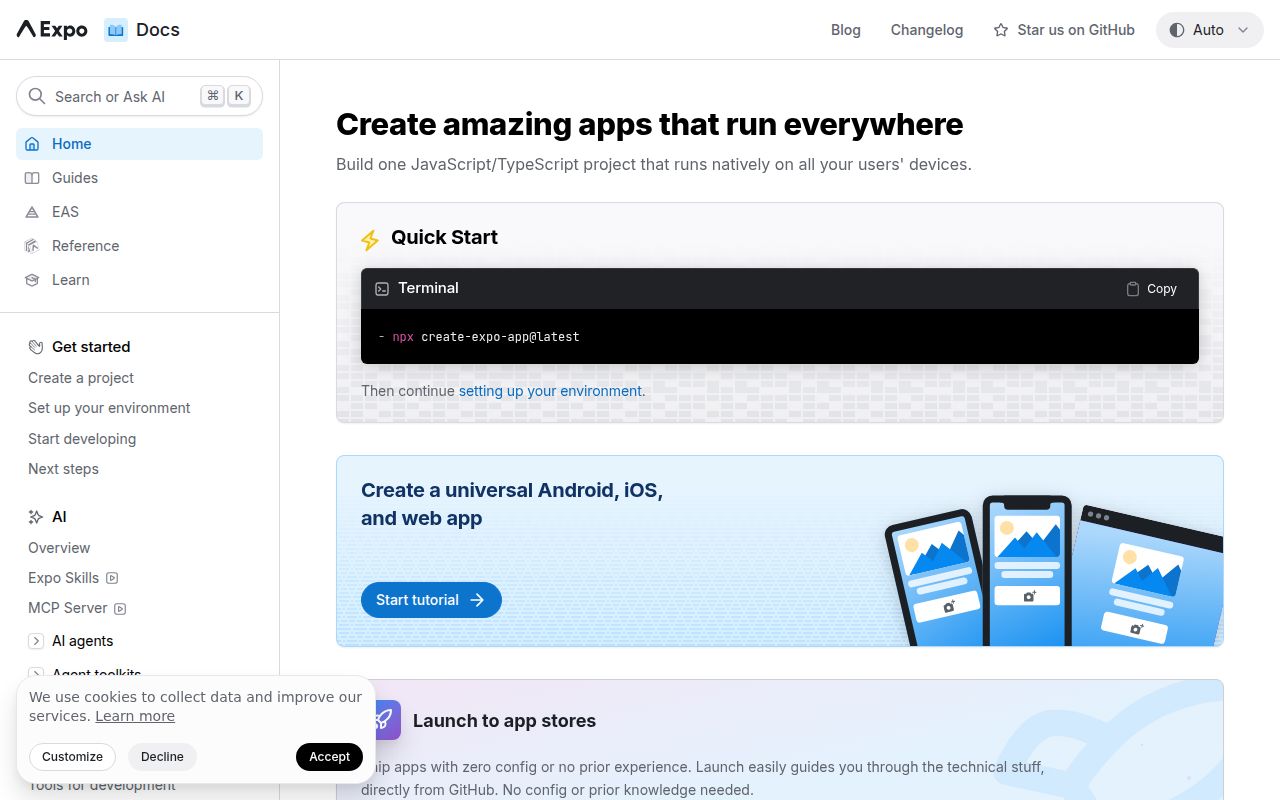 Screenshot of expo documentation