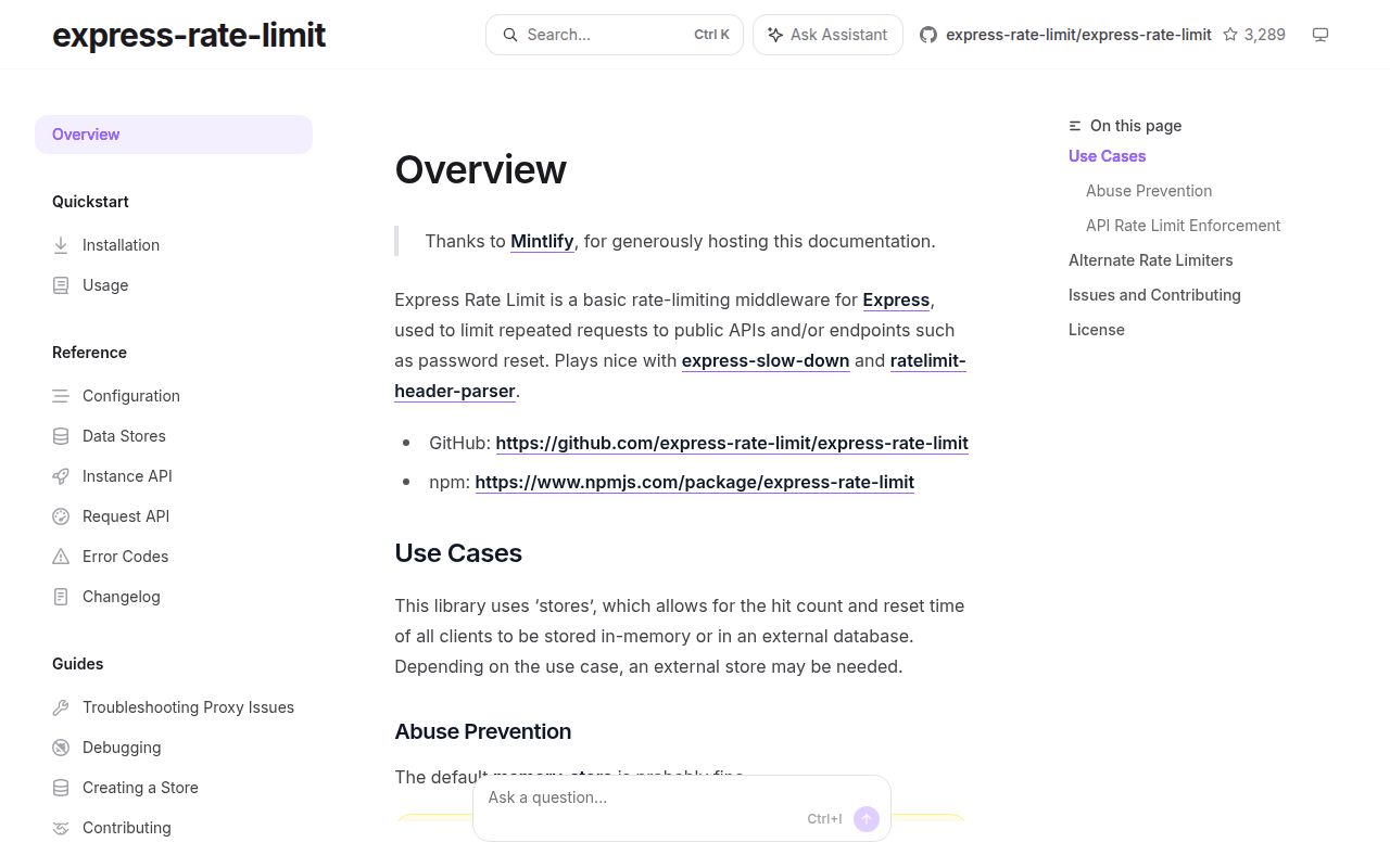 Screenshot of express-rate-limit documentation