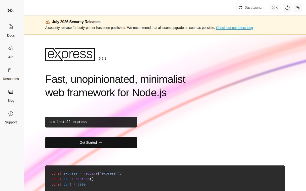 Screenshot of express (expressjs.com)