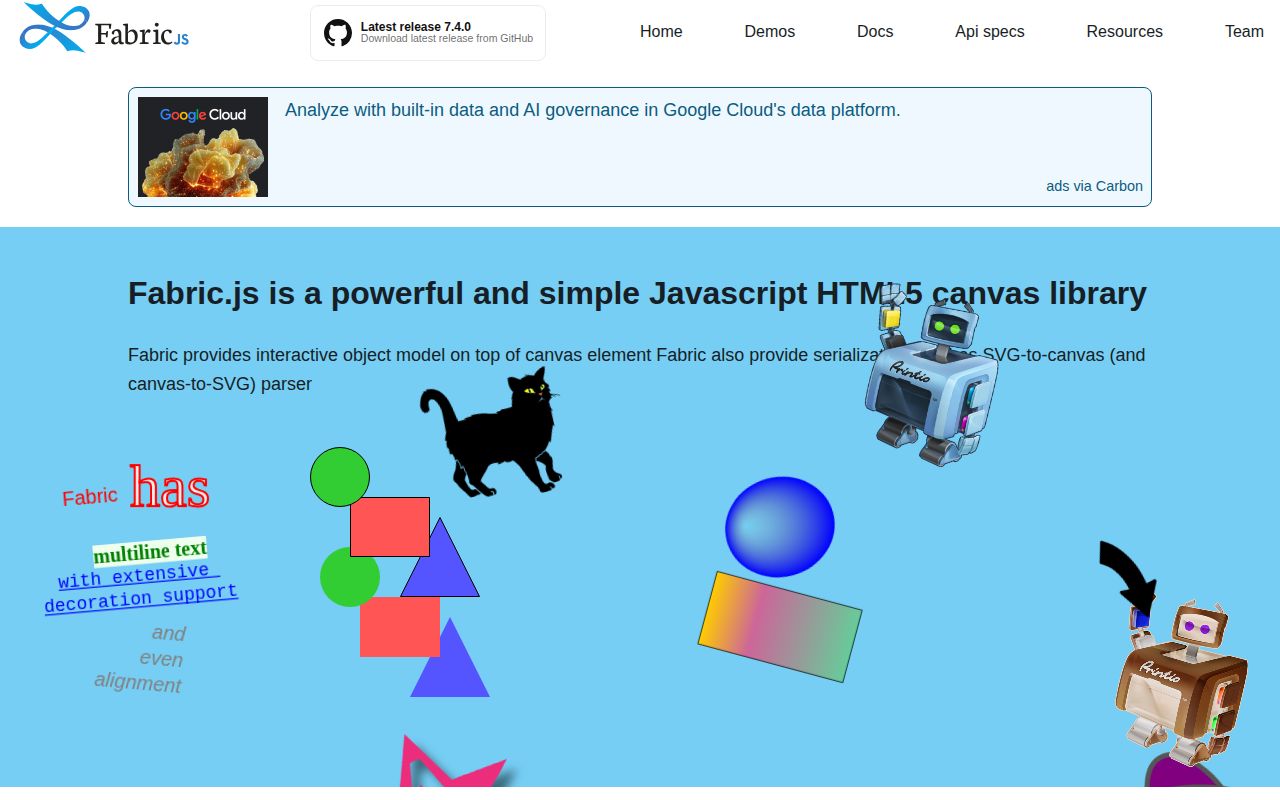 Screenshot of fabric.js (fabricjs.com)