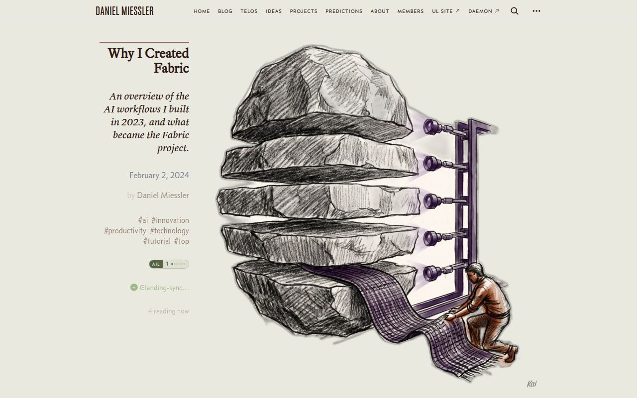 Screenshot of Fabric (danielmiessler.com/p/fabric-origin-story)