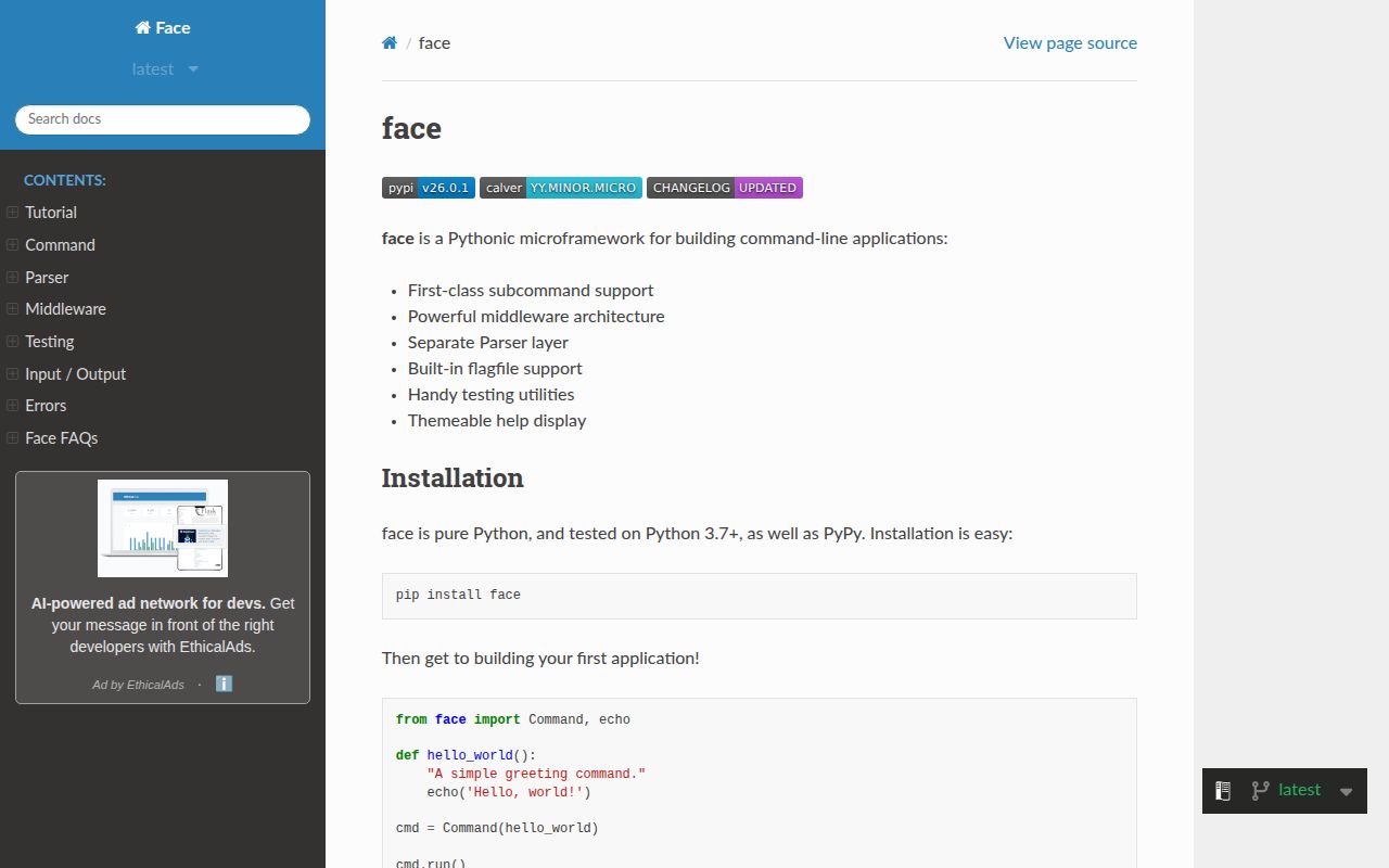 Screenshot of face documentation