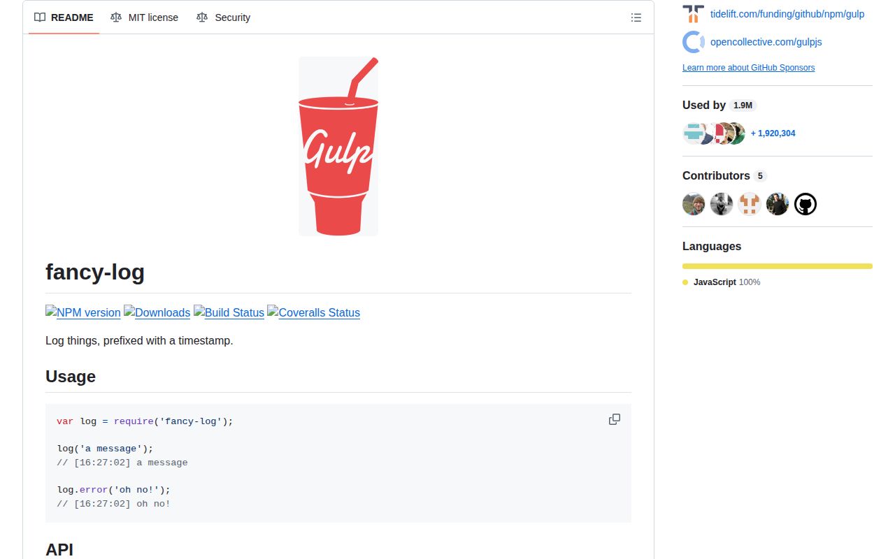 Screenshot of fancy-log documentation