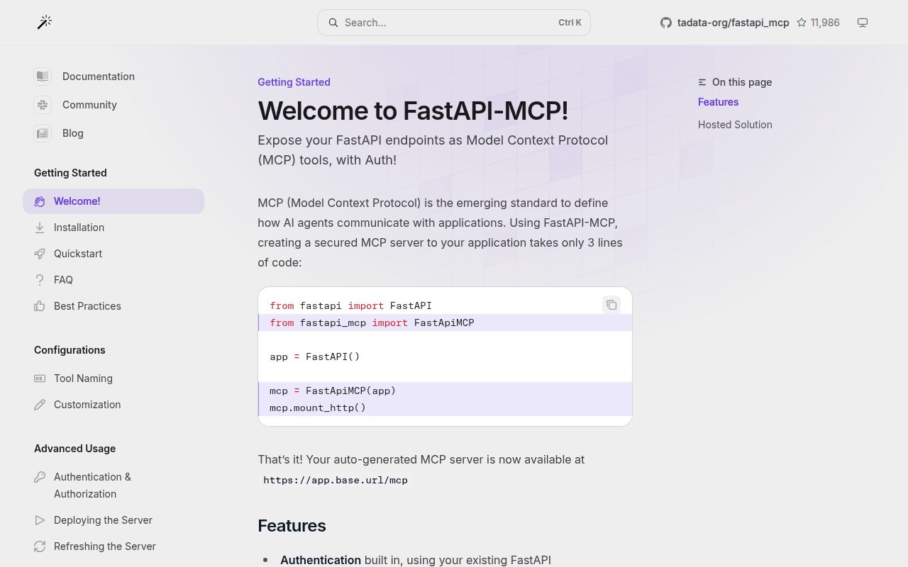 Screenshot of fastapi_mcp (fastapi-mcp.tadata.com)