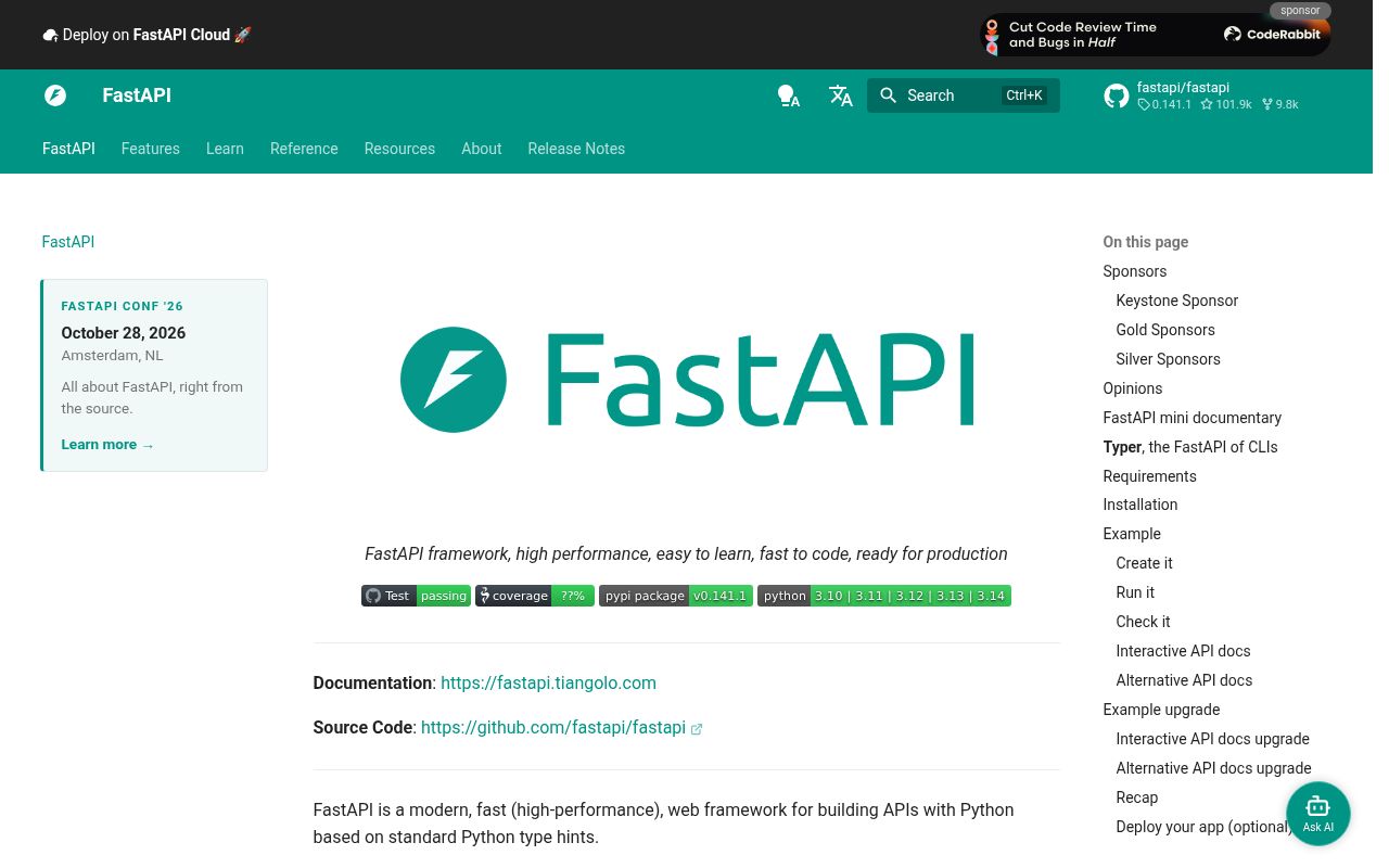 Screenshot of fastapi documentation