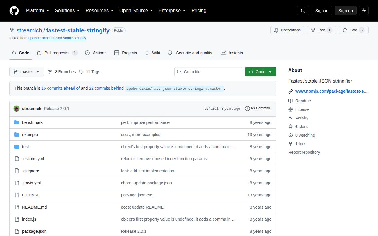 Screenshot of fastest-stable-stringify documentation