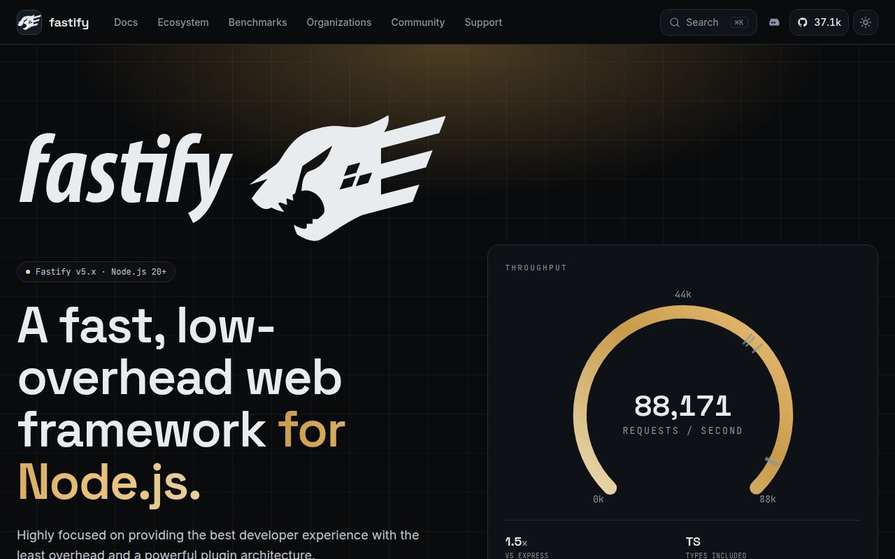 Screenshot of fastify (www.fastify.dev)