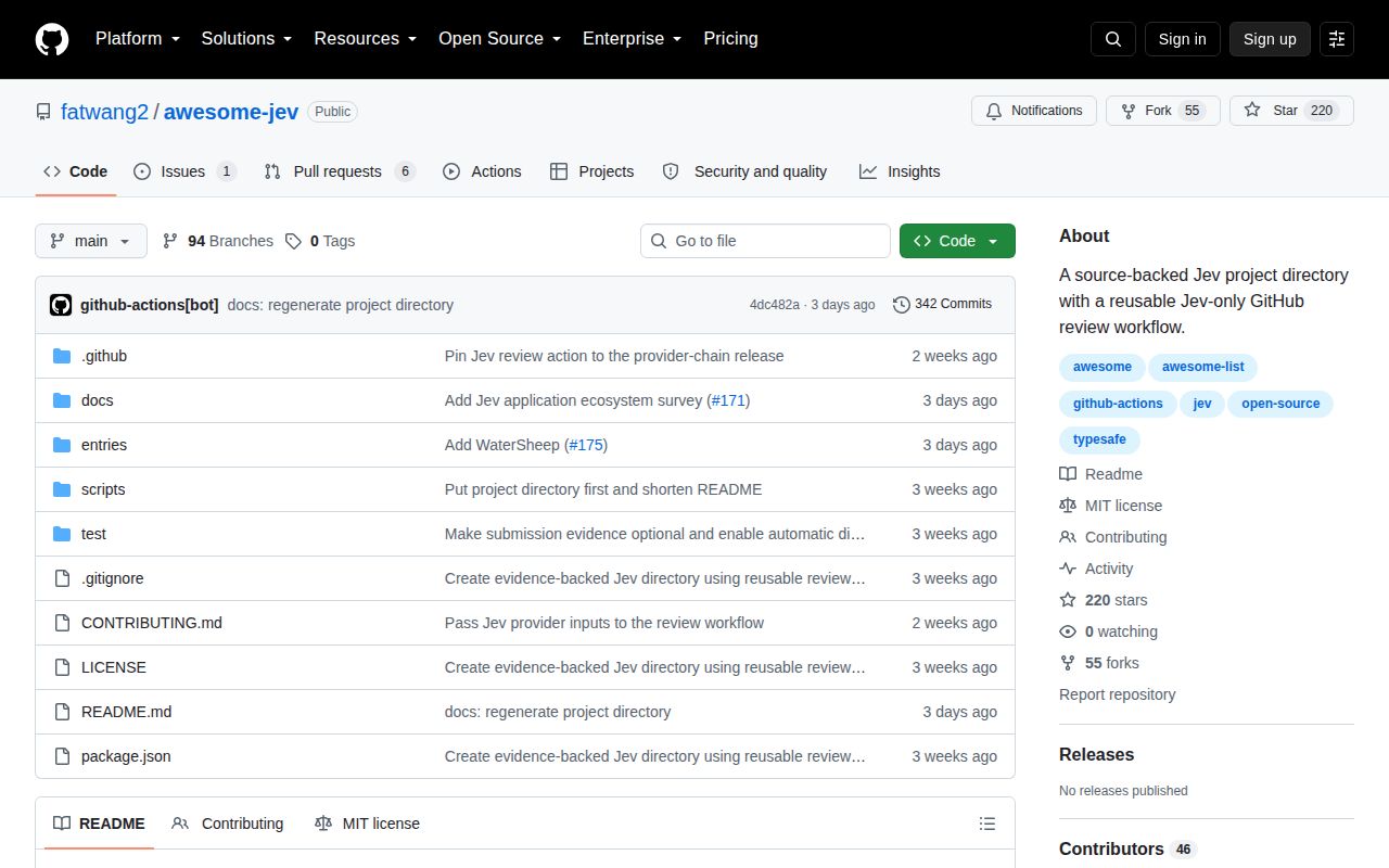 Screenshot of awesome-jev (github.com/fatwang2/awesome-jev)