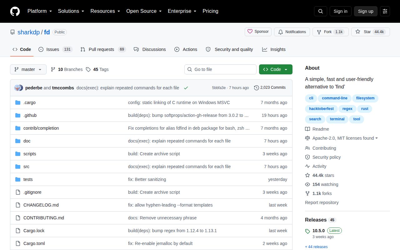 Screenshot of fd (github.com/sharkdp/fd)