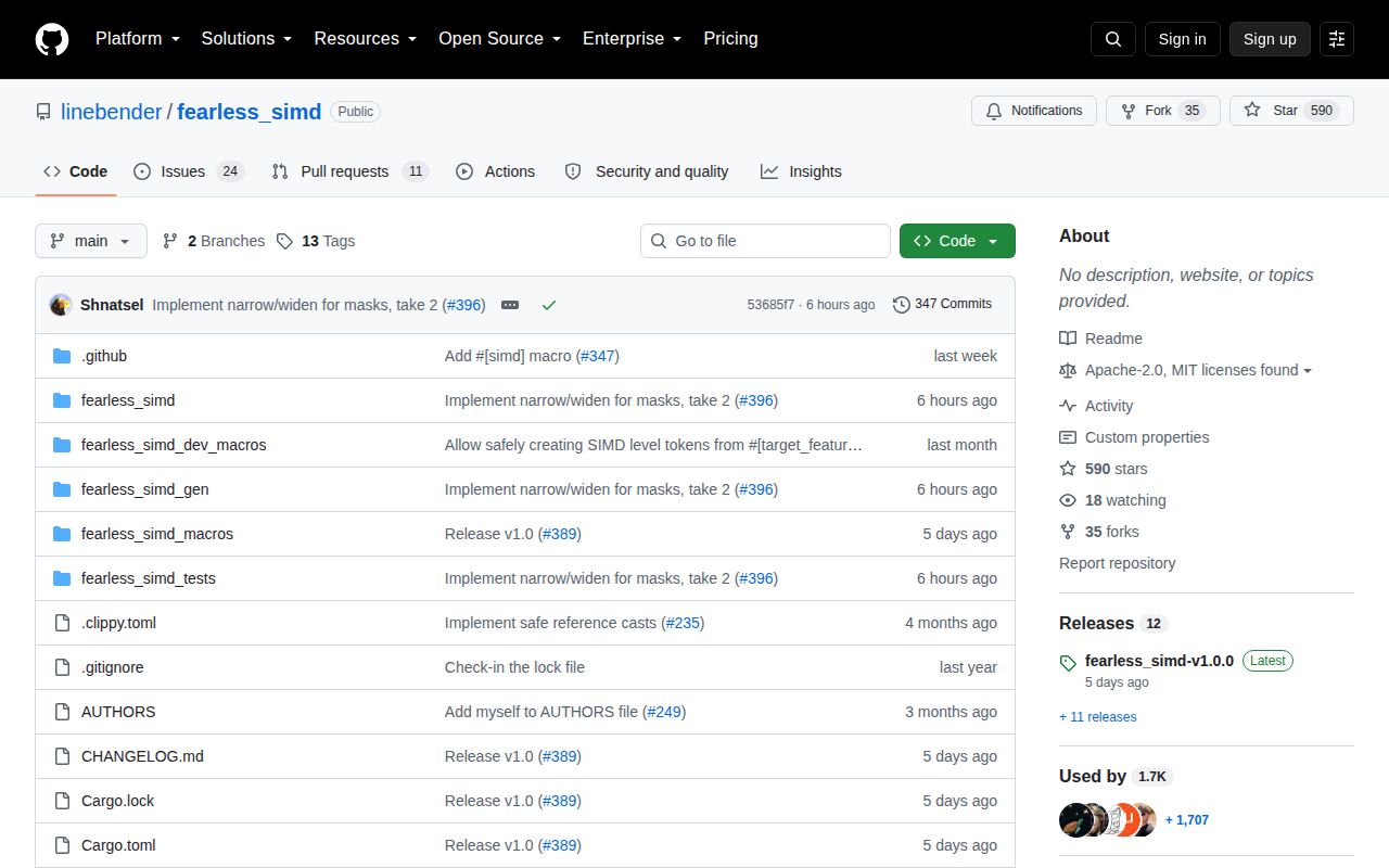 Screenshot of fearless_simd (github.com/linebender/fearless_simd)