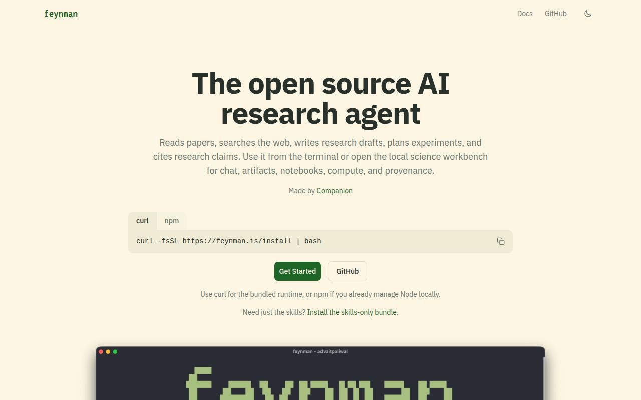 Screenshot of feynman (feynman.is)