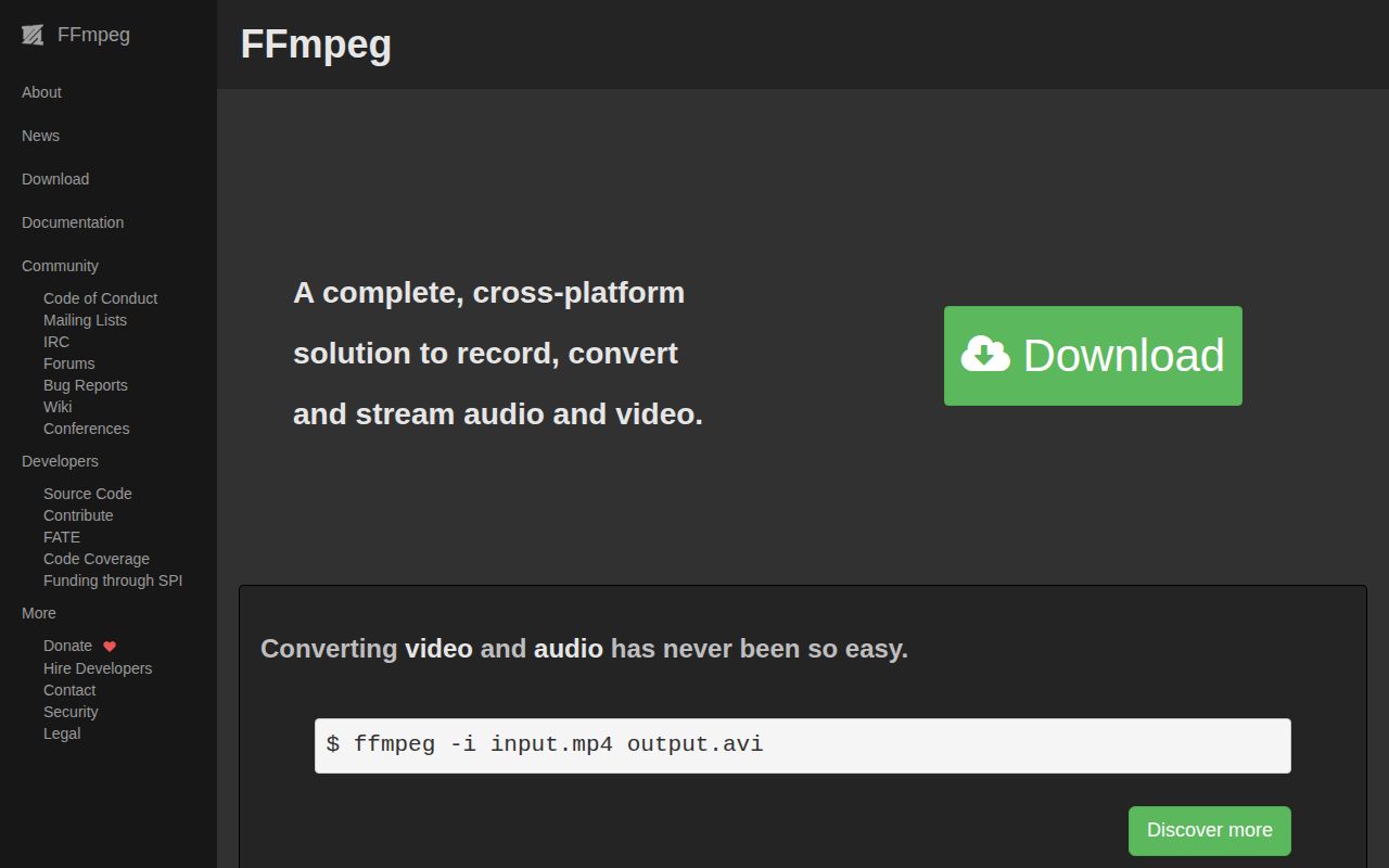 Screenshot of FFmpeg (ffmpeg.org)