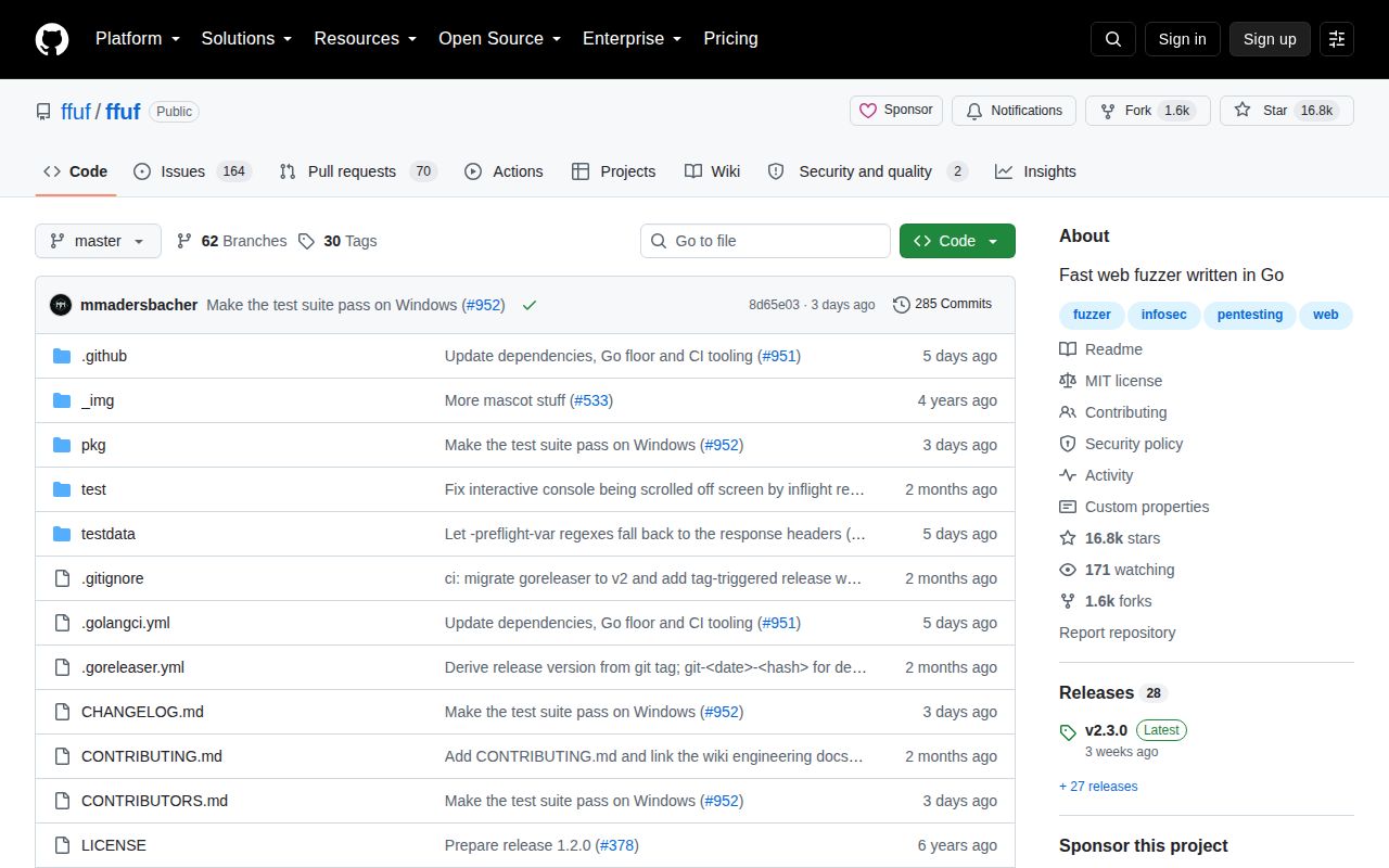 Screenshot of ffuf (github.com/ffuf/ffuf)