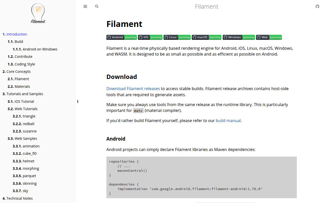 Screenshot of filament (google.github.io/filament)