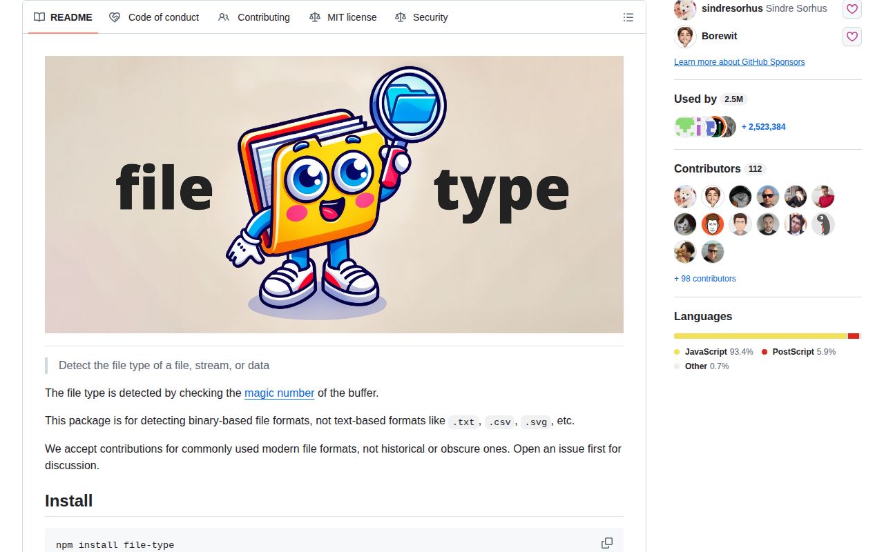 Screenshot of file-type documentation