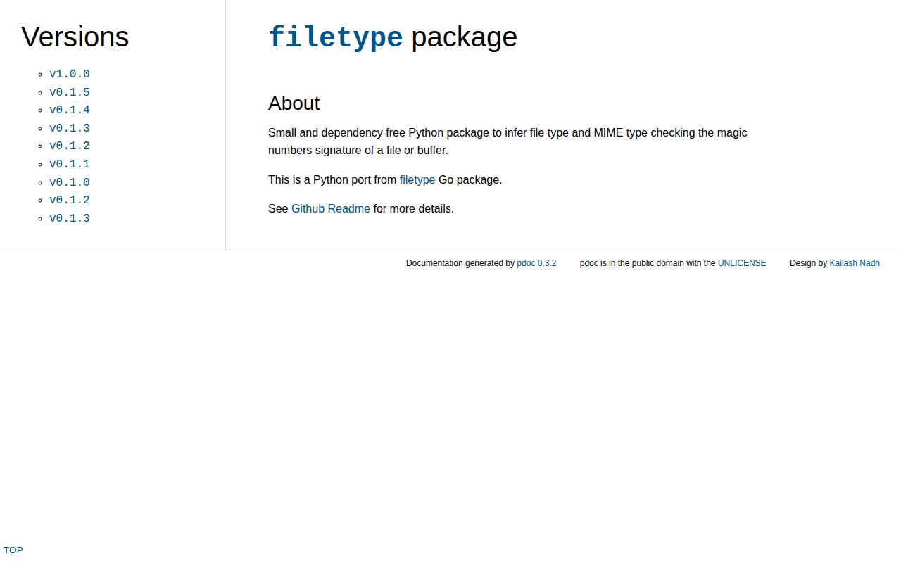 Screenshot of filetype documentation