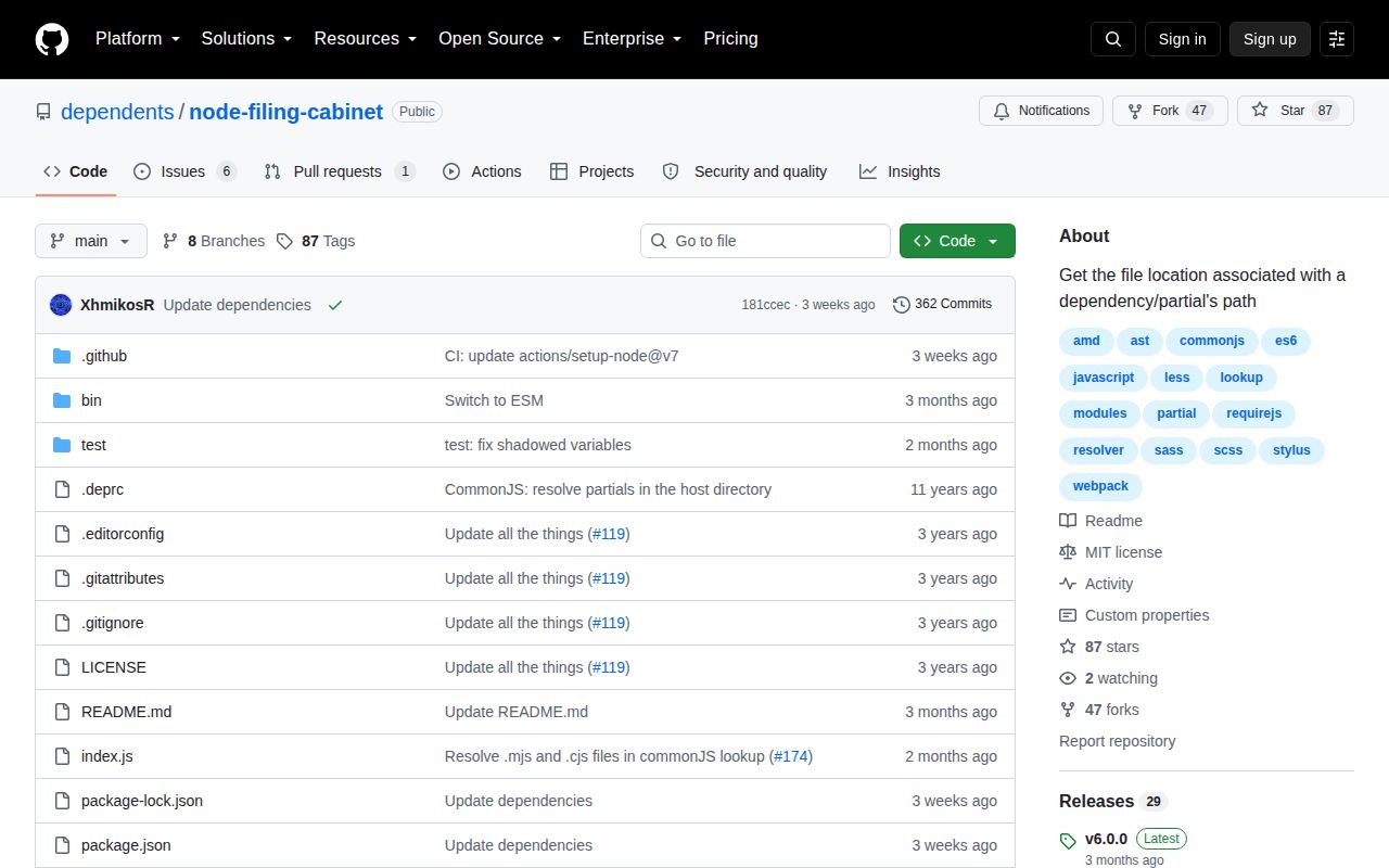 Screenshot of filing-cabinet documentation