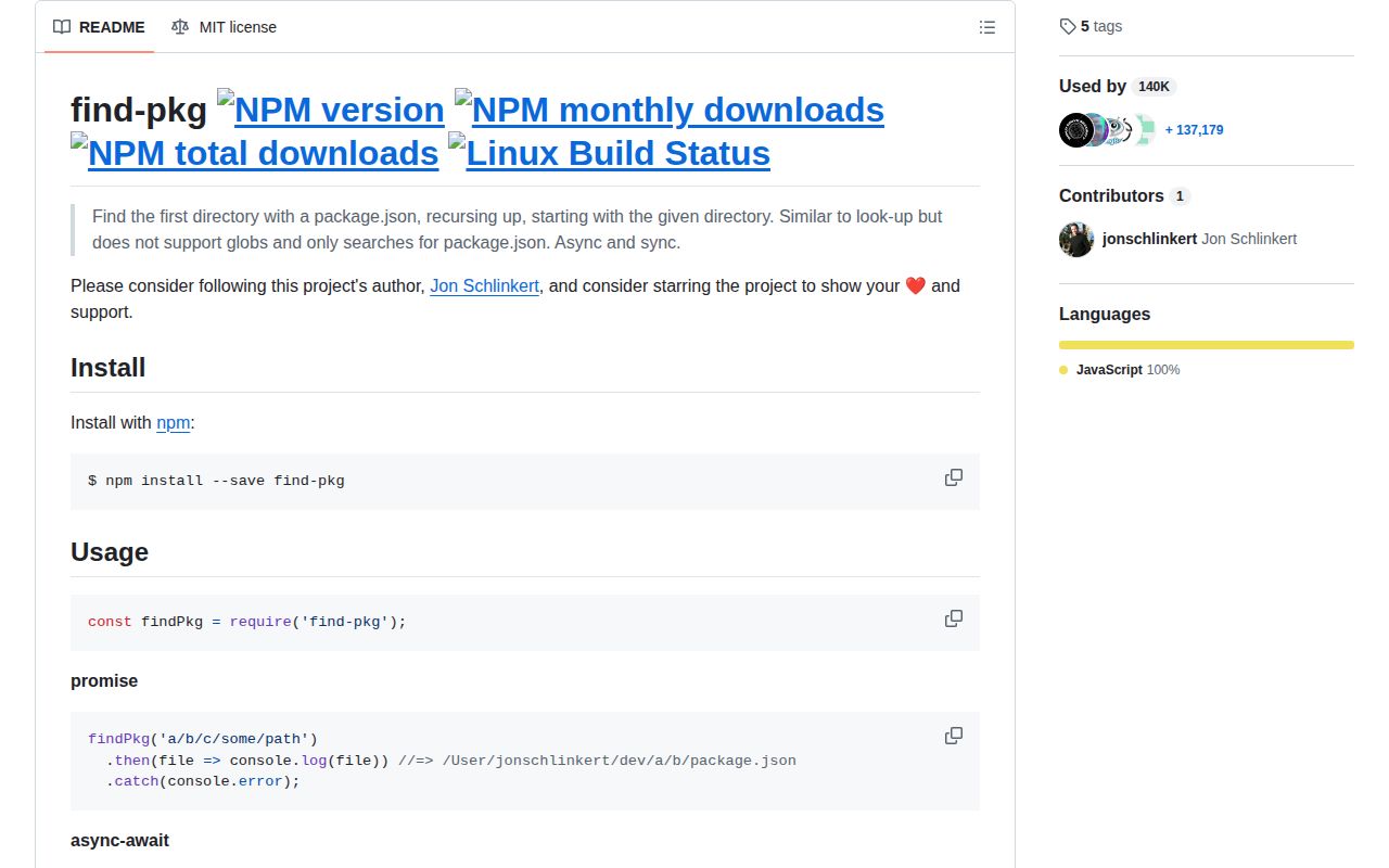 Screenshot of find-pkg documentation