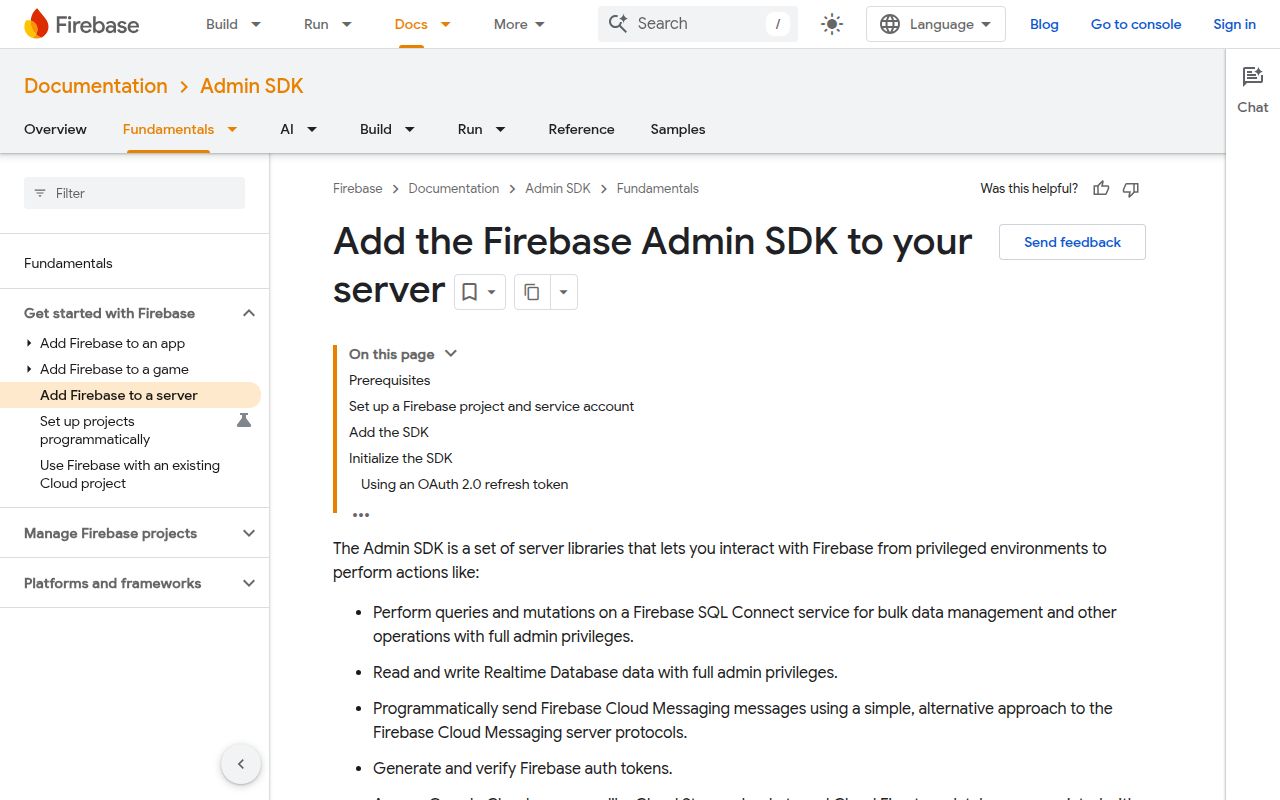 Screenshot of firebase-admin documentation