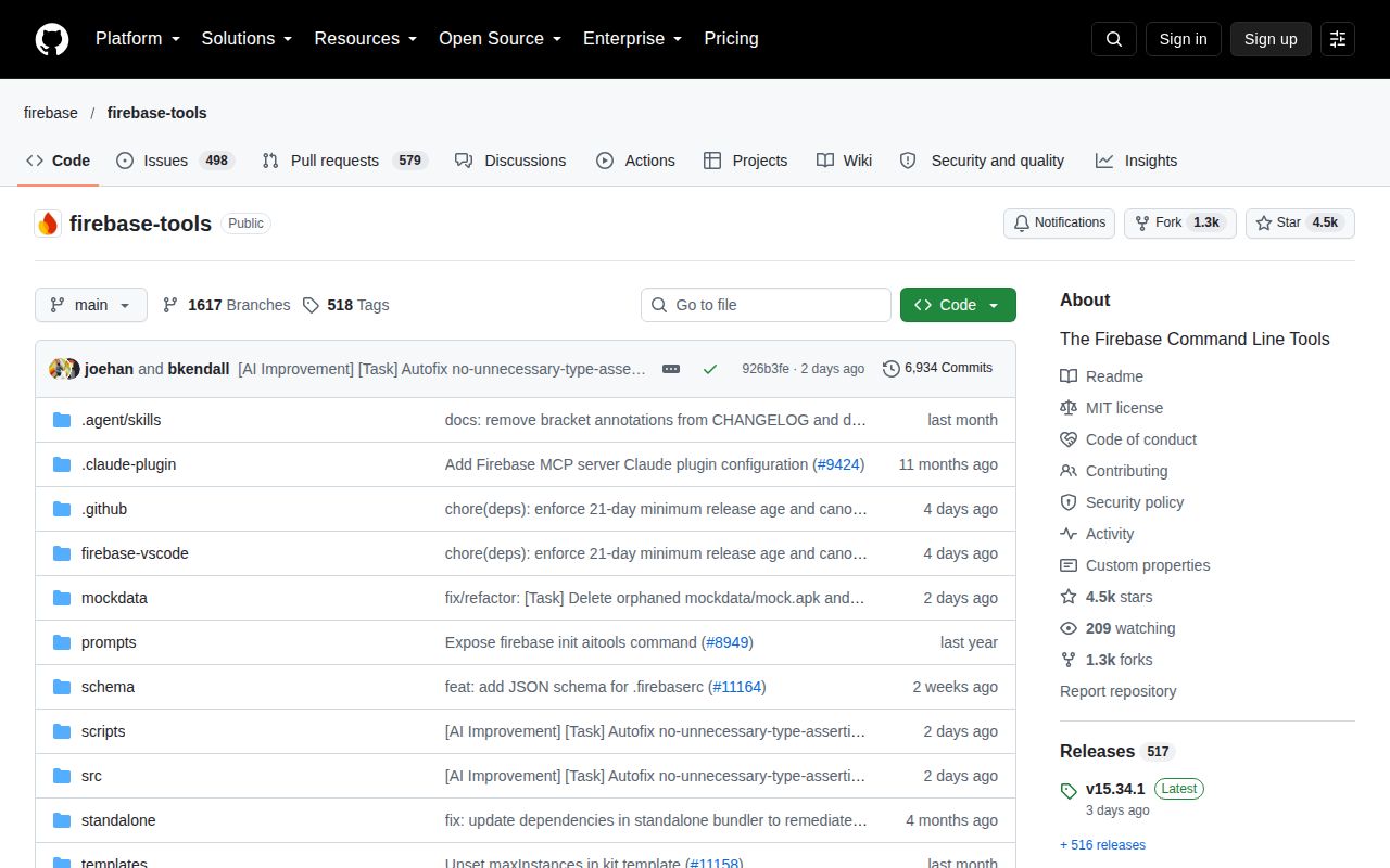 Screenshot of firebase-tools (github.com/firebase/firebase-tools)