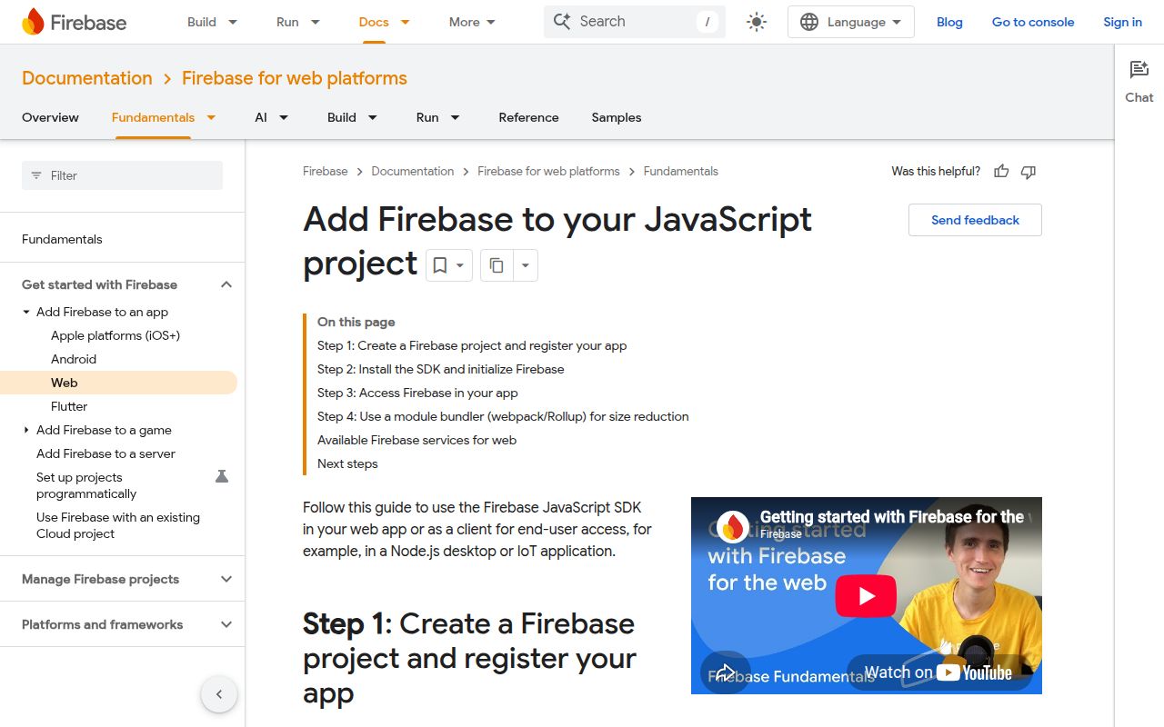 Screenshot of firebase documentation