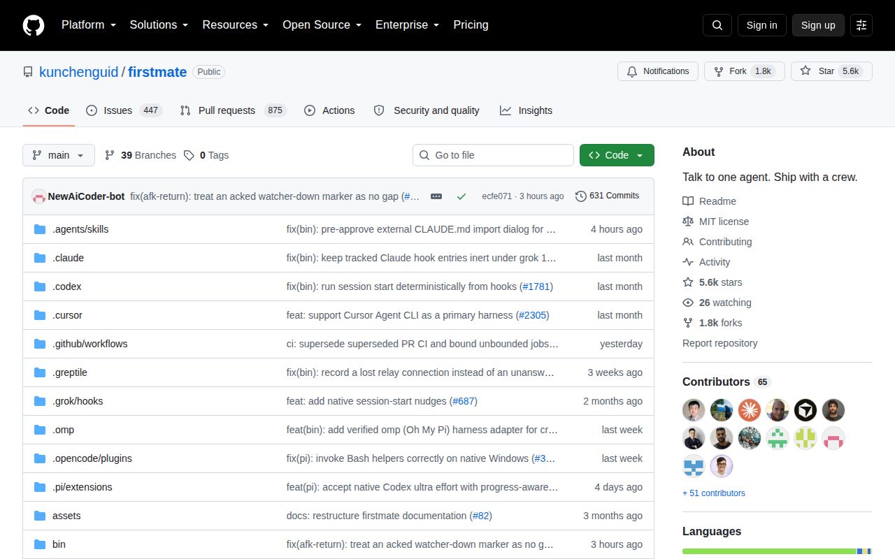 Screenshot of firstmate (github.com/kunchenguid/firstmate)