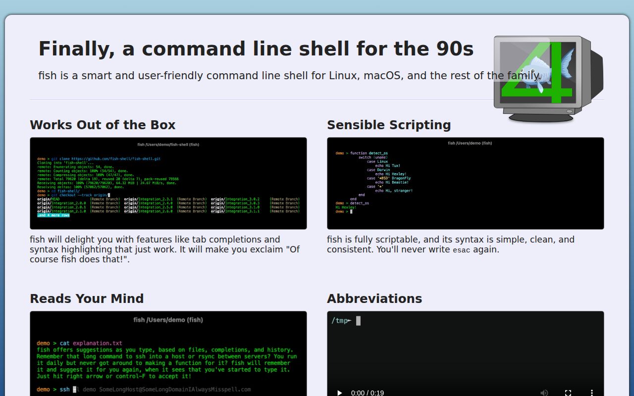 Screenshot of fish-shell (fishshell.com)