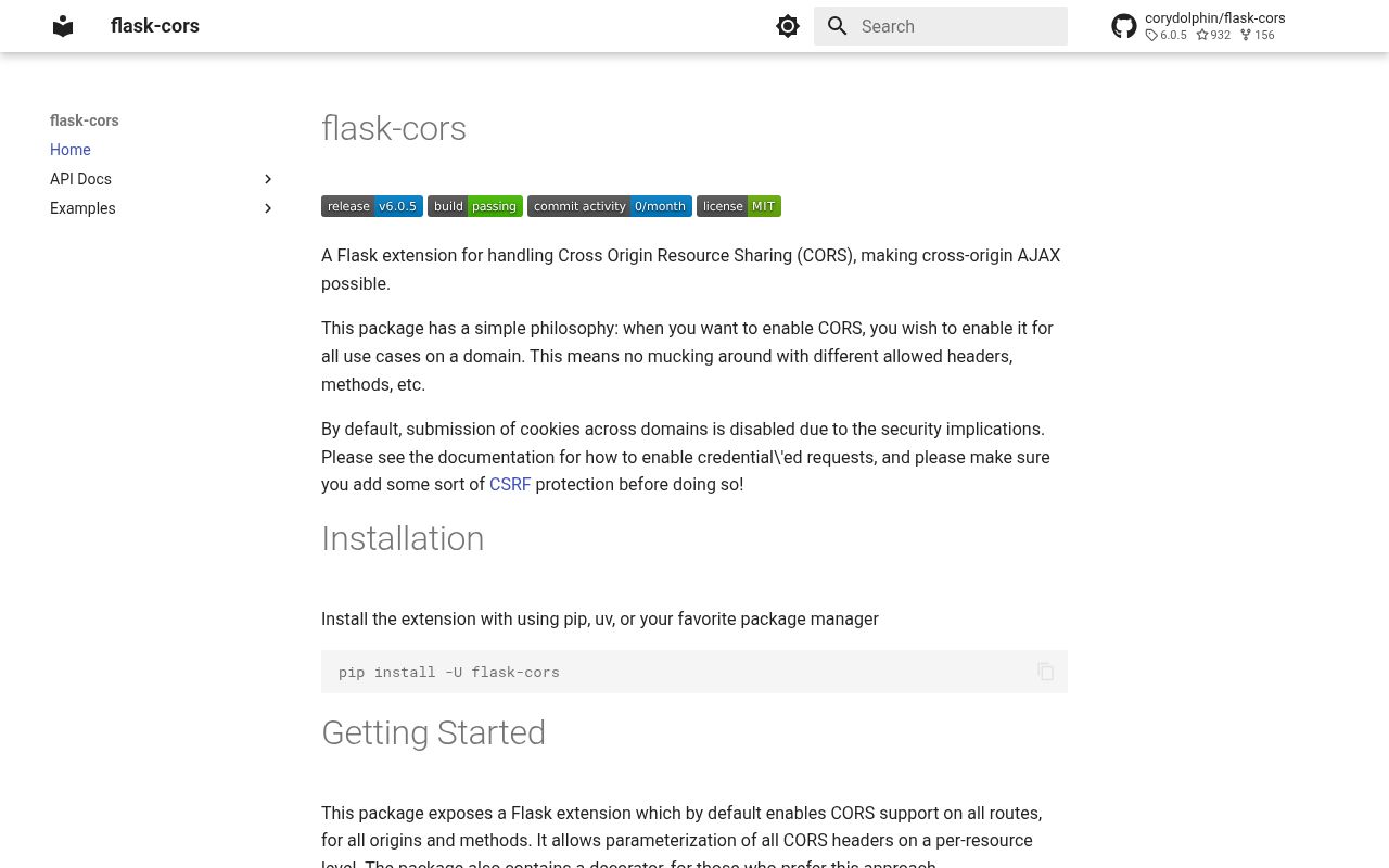 Screenshot of flask-cors documentation