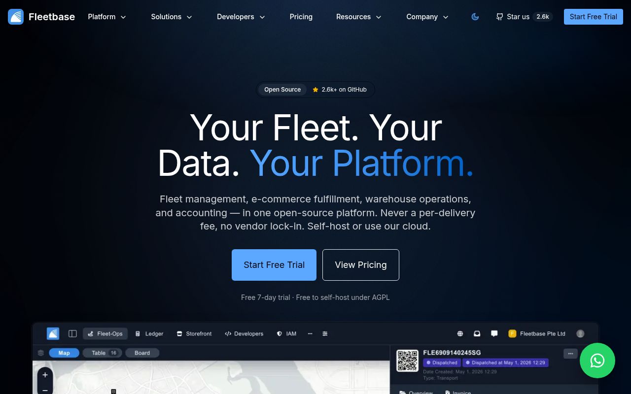 Screenshot of fleetbase (fleetbase.io)