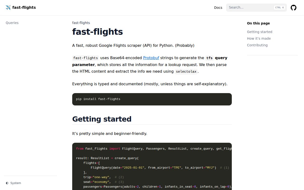 Screenshot of flights (flights.aweird.me)