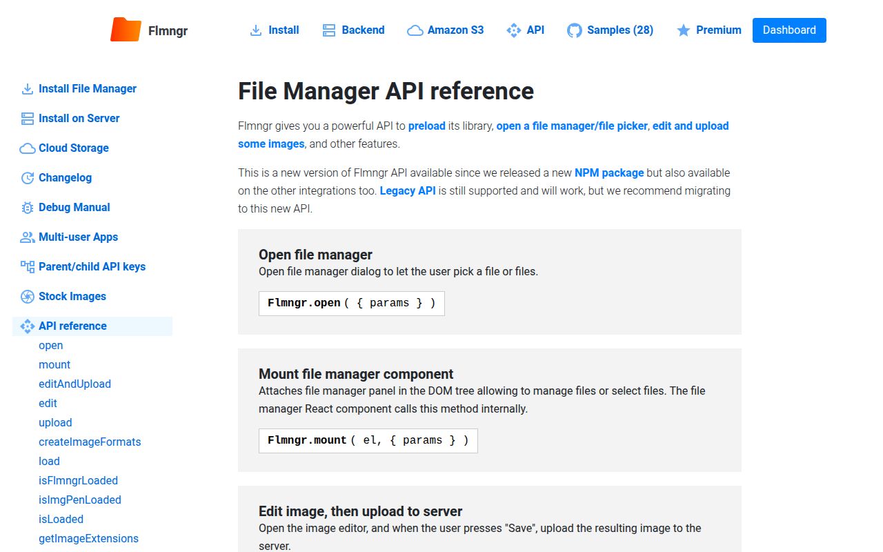 Screenshot of flmngr documentation