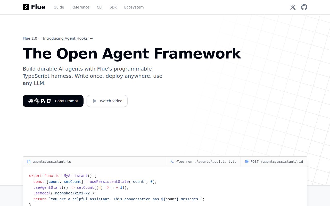 Screenshot of flue (www.flueframework.com)