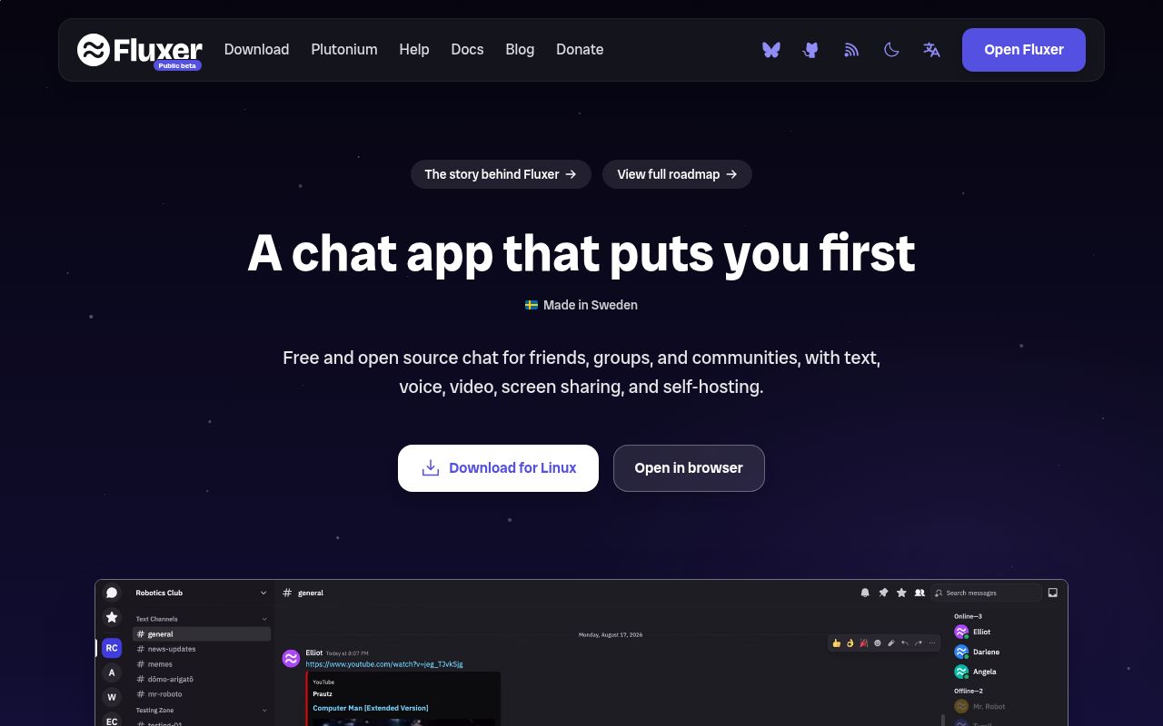 Screenshot of fluxer (fluxer.app)
