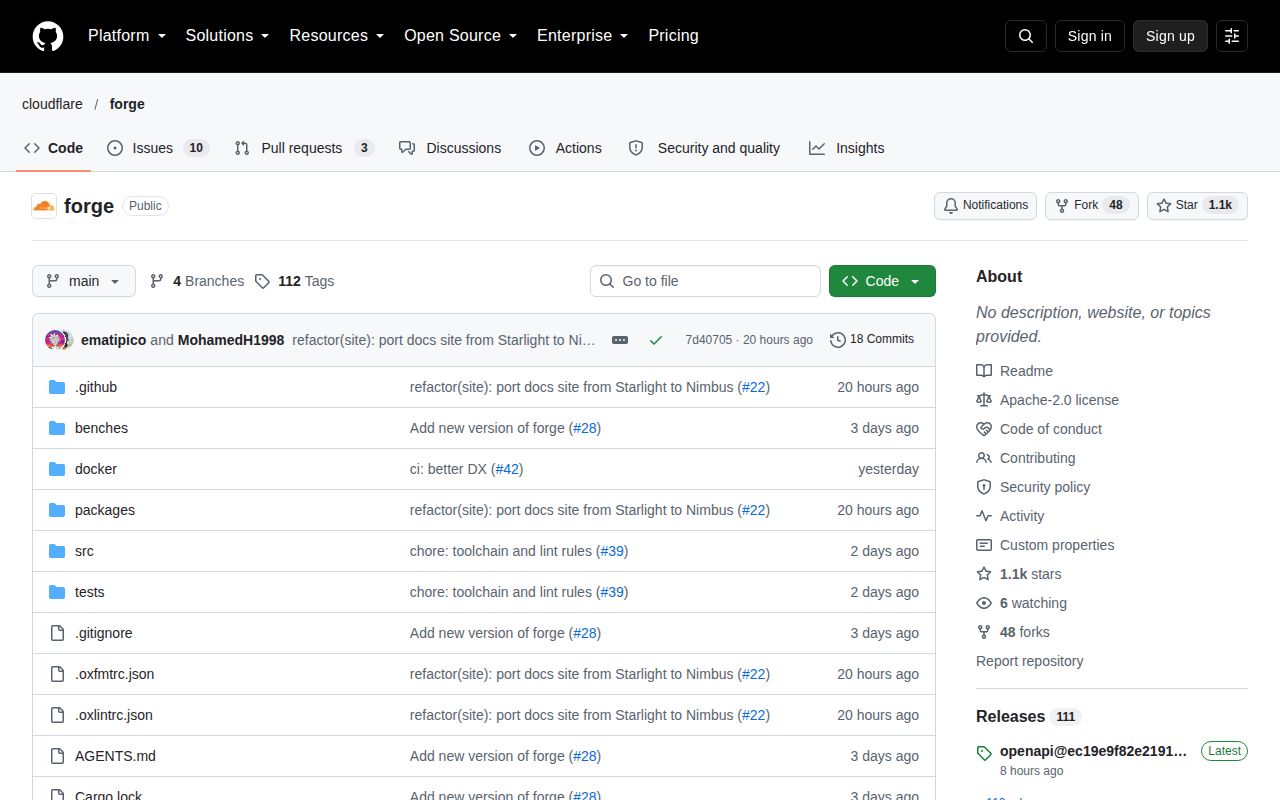 Screenshot of forge (github.com/cloudflare/forge)