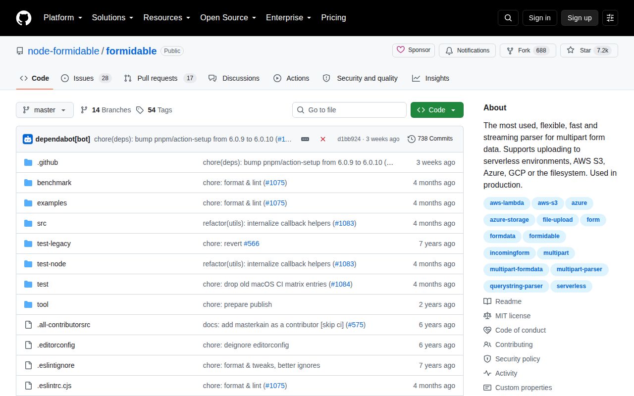 Screenshot of formidable documentation